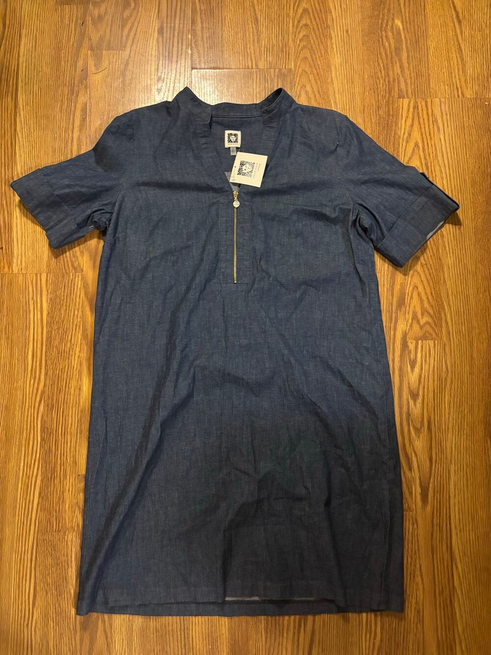NWT Anne Klein Denim Short- Sleeved Fall Preppy Casual Midi Dress